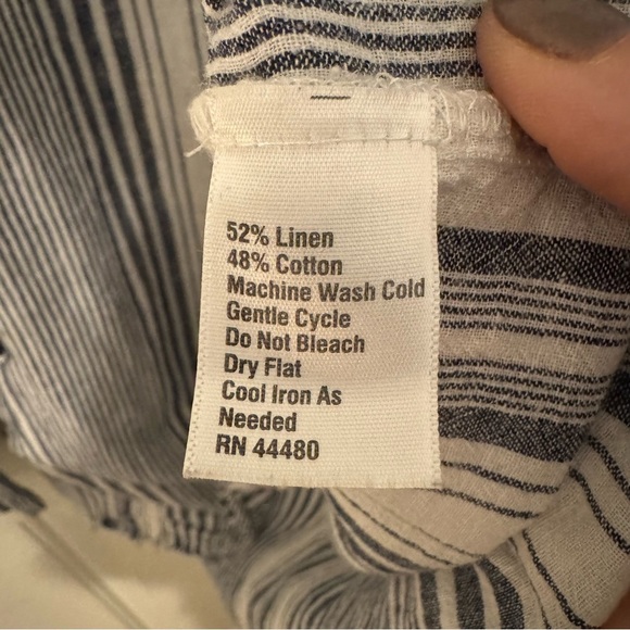 Wonderly Linen/Cotton Collared Denim and White Striped Blouse - Picture 7 of 7